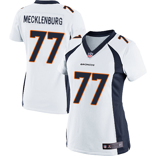 Women's Limited Karl Mecklenburg Nike Jersey White Road - #77 NFL Denver Broncos